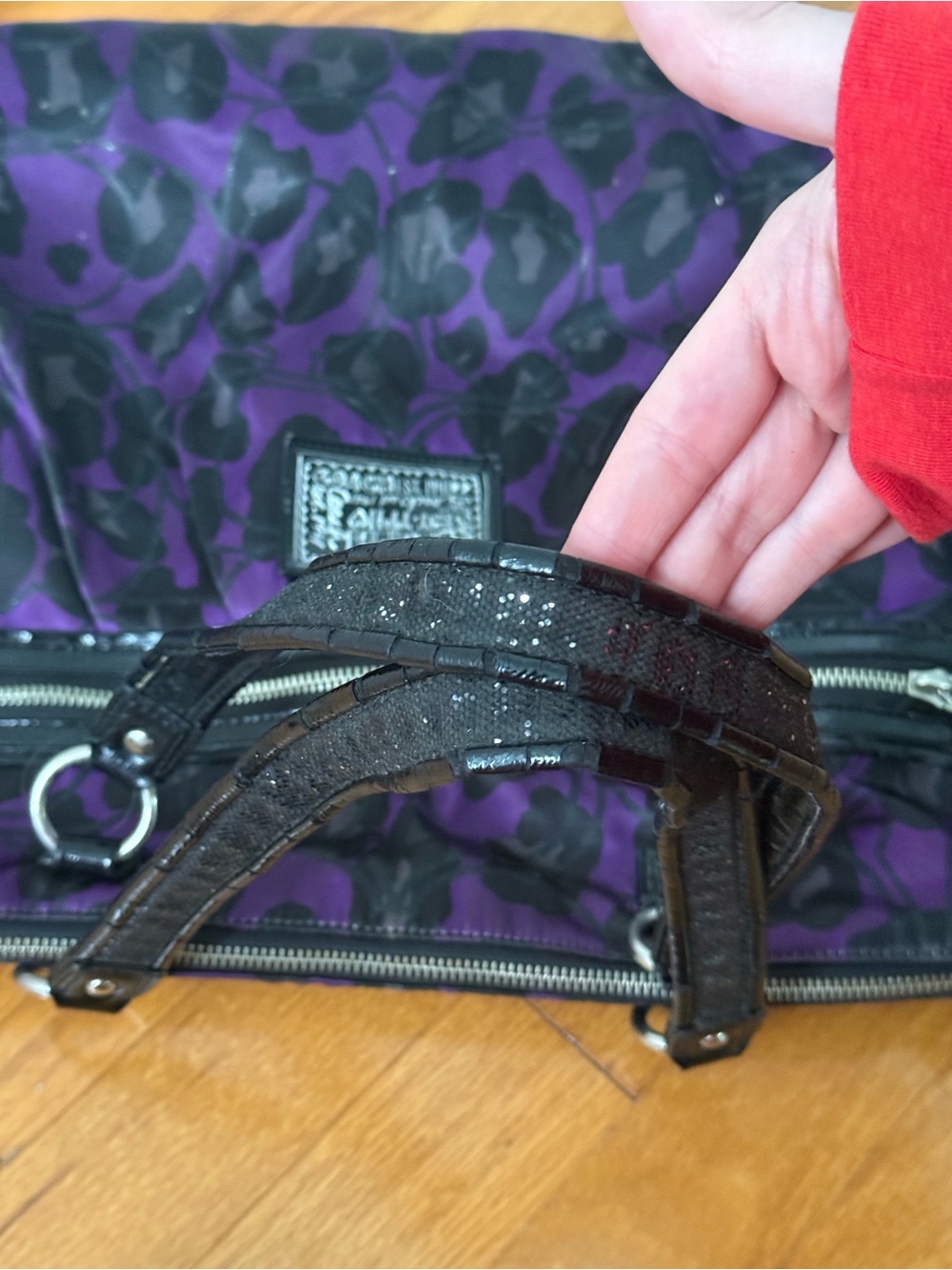 Y2K Coach Poppy Purple Ocelot Sateen Satchel Tote - Picture 5 of 7